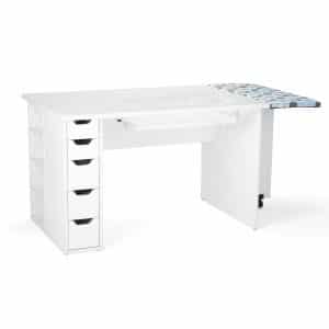 White Ginger Sewing Cabinet (62020) from Kangaroo Sewing Furniture in flat bed position without sewing machine