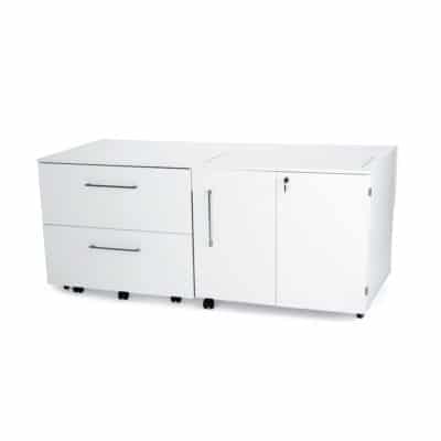 White Diva Sewing Cabinet (1211) from Kangaroo Sewing Furniture closed down to small footprint