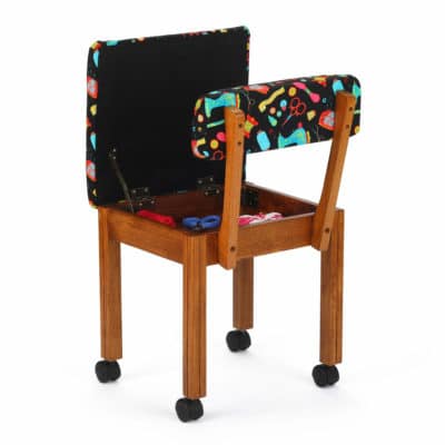 Oak Sewing Notions Wood Sewing Chair (7000B) from Arrow Sewing Furniture with seat open