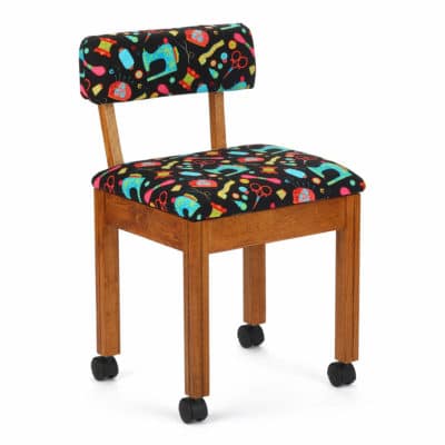 Oak Sewing Notions Wood Sewing Chair (7000B) from Arrow Sewing Furniture with adjustable height and swivel base
